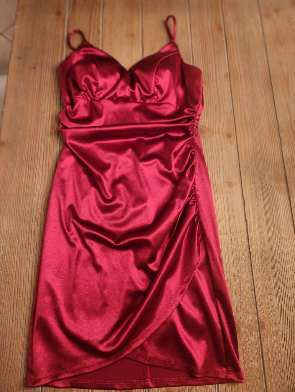 Satin Slip Dress in Deep Red - Elegant Women's Cocktail Dress